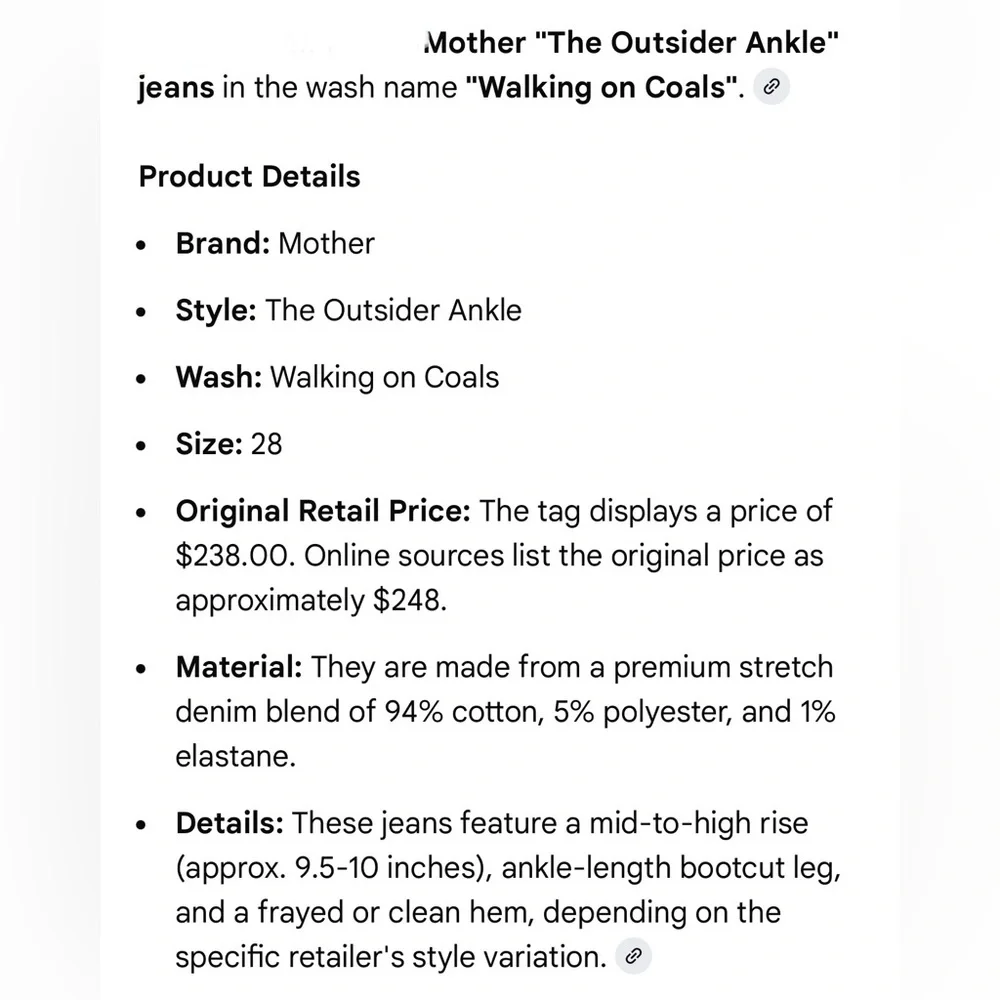 NWT💕MOTHER ‘walking on coals’ stylish ladies ankle jeans. Brand new with tags. - Picture 8 of 15